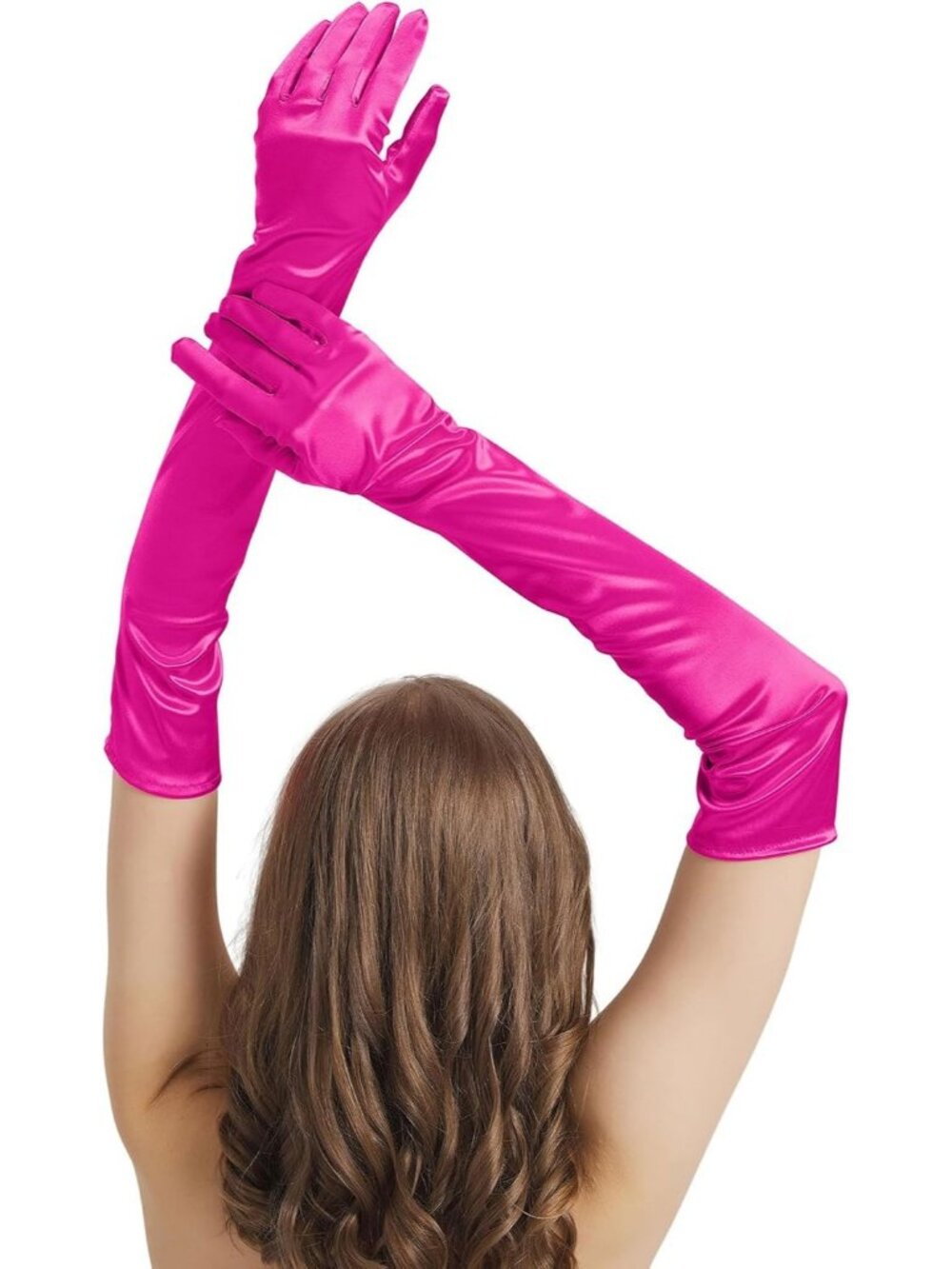 Women's Hot Pink Satin Opera Elbow Length 1920s Flapper Long Gloves Party